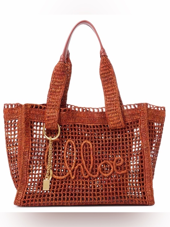 Chloe Handbags - CHLOE Summer Banana logo embroidered raffia crochet tote bag